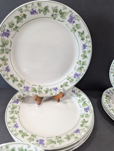 English Garden Ivy Dinner, Dessert Plates, cereal, mug Gibson White Purple - Picture 3 of 6