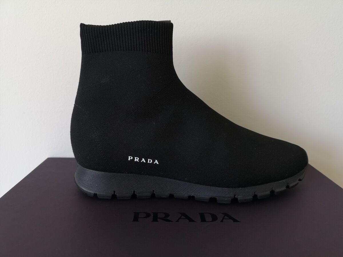 NIB PRADA Black Calzature Uomo Sport Knit High Top Men's NIB PRADA Black Calzature Uomo Sport Knit High Top Men's