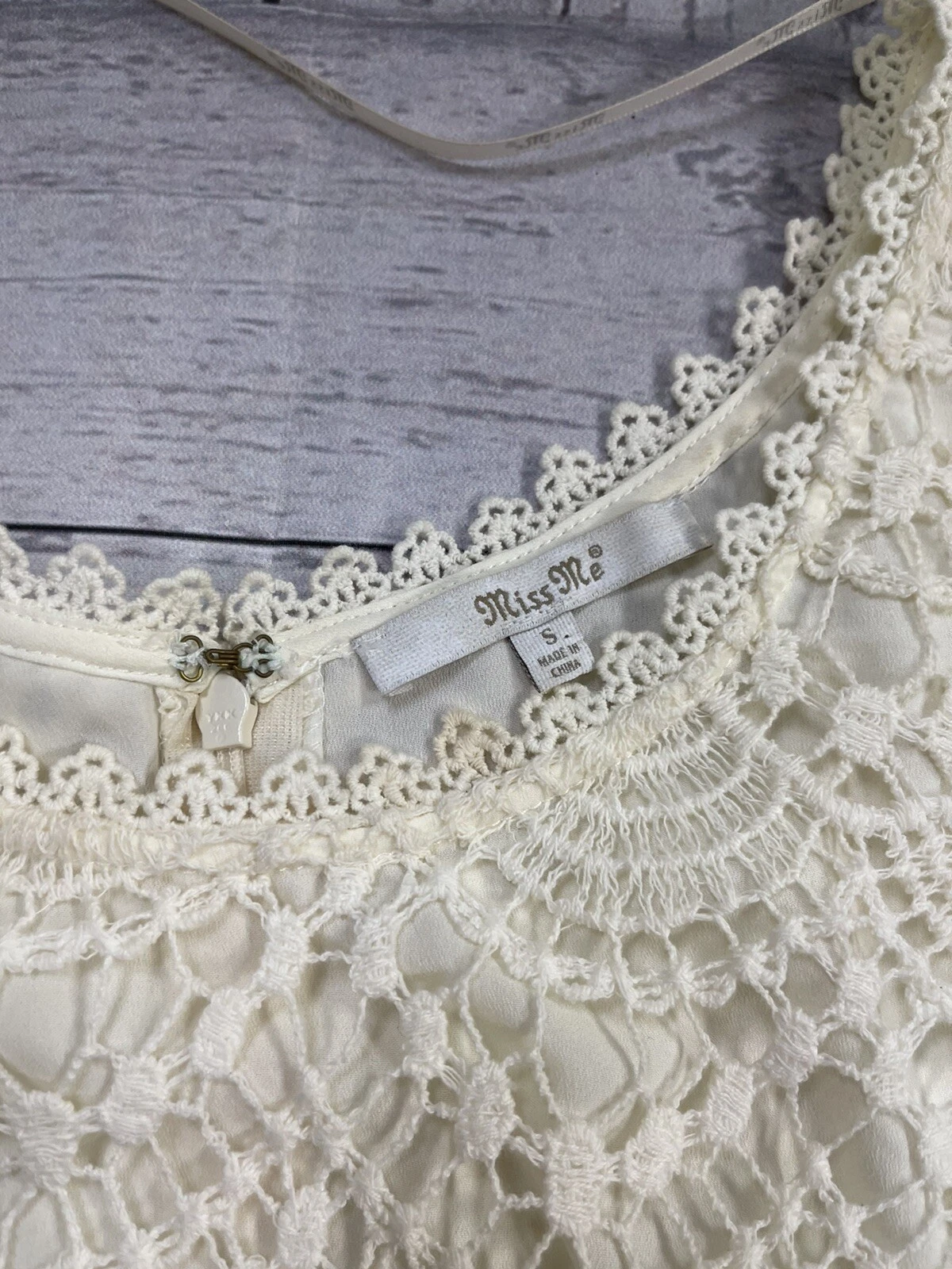 OFF WHITE Abito donna Miss Me Off bianco pizzo frange manica lunga taglia small MDD063L