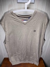Vintage 90s Chaps Sweater Vest Mens XL Beige Cotton Sleeveless Academia Preppy