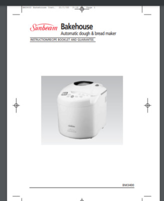 Sunbeam BM3400 Bakehouse Bread Maker Machine Owner (Only!) + Recipes 48 pages