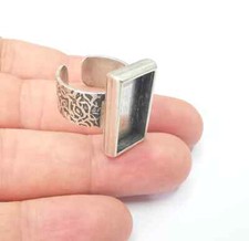Rectangle Antique Silver Ring Blank Settings, Cabochon Mounting Adjustable Resin
