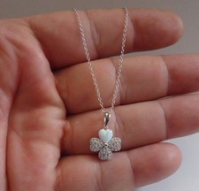 OPAL LEAF NECKLACE PENDANT LAB CREATED DIAMONDS  OPAL 925 STERLING SILVER