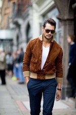 New Brown Leather Jacket Men Pure Suede Slim Fit Flight/Bomber Size S M L XL-020
