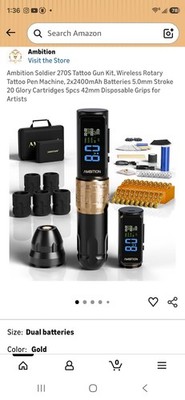Ambition Soldier 270S Tattoo Gun Kit, Wireless Rotary Tattoo Pen Machine, 2x2...