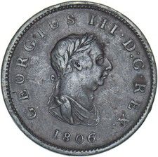 1806 Halfpenny - George III British Copper Coin - Nice