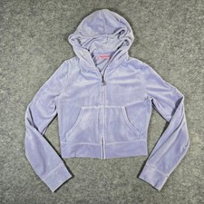 Juicy Couture Womens Purple Velour Rhinestone Logo Zip Up Hoodie M