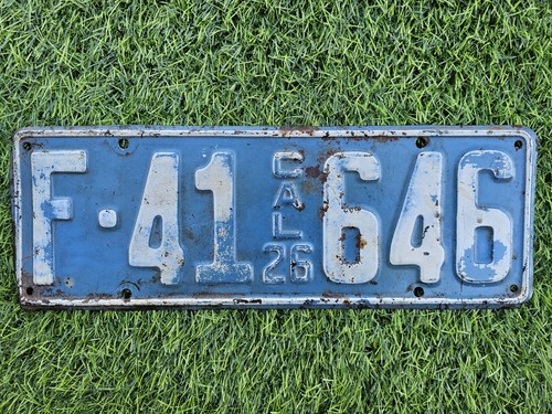 Vtg 1926 California License Plate Tag Sign Car F-41 Plane Airplane Elbrus Jaegar
