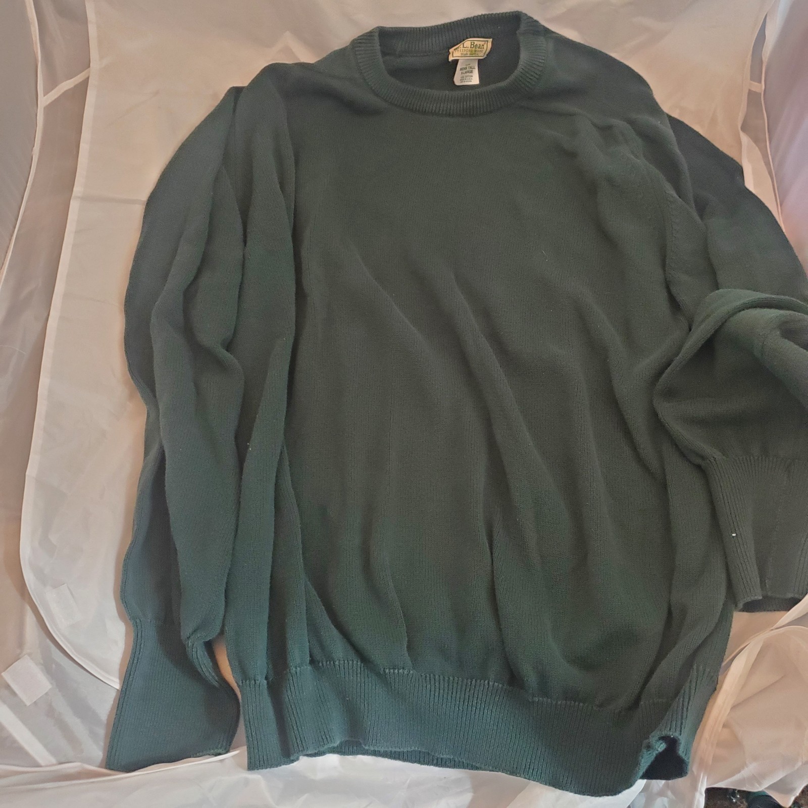 Vtg LL Bean Sweater Mens XL Green Crew Neck Pullover 100%Cotton Knit USA Made