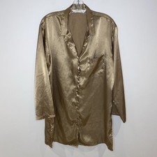 Vintage Victoria's Secret Gold Satin Button Up Nightgown Top Size Medium Classic