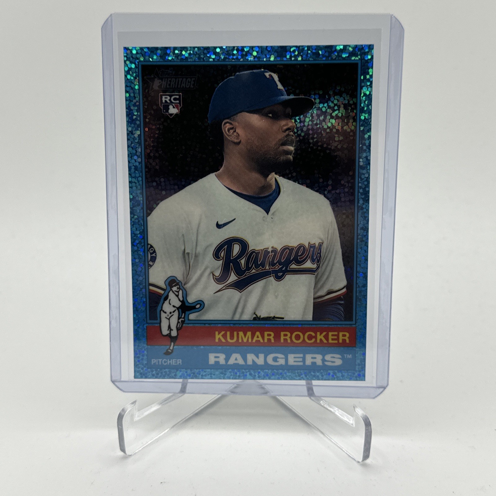 2025 Topps Heritage Kumar Rocker #179 Chrome Light Blue Sparkle RC Texas Rangers