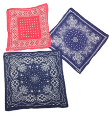 Three Vintage Fast Color Elephant Bandana Indigo Blue Selvedge Workwear Mandala