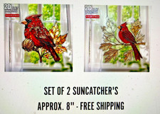 SET OF 2 - 2D Flat ACRYLIC TEXTURED CARDINALS 7.8"Suncatchers Free Shipping