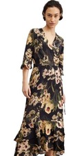All Saints Delana Francoise Floral Midi Wrap Frill Dress UK10-12