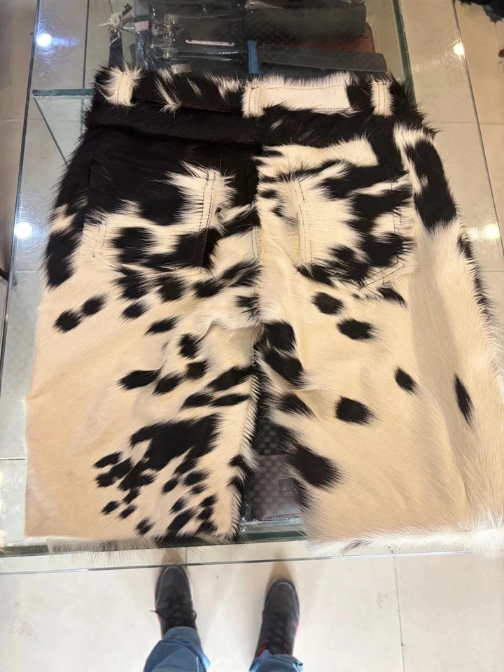 Novo Original Couro de Vaca Cabelo em Couro Estilo Ocidental Shorts Masculino de Couro - Imagem 2 de 4