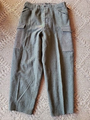 Vintage ACB Stockholm Military Wool Pants Mens Size 32x27 Green Cargo Button Fly