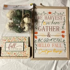 New Autumn Thanksgiving Fall Home Decor Pumpkin Garland 2 Signs Plaques