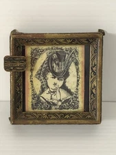 Vintage Lady Photo Frame Ashtray Gold Brass Trim Footed Legs 9cm