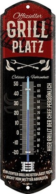 LANOLU Retro Blechschild GRILLPLATZ THERMOMETER - GRILL Schild Garten außen - 