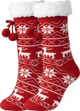 Women Non Slip Winter Thick Slipper Socks With Grippers Warm Fuzzy Gifts