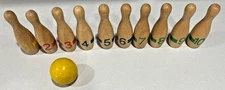 Vintage Child's Wooden Mini Bowling set with 10 Pins and 1 Ball
