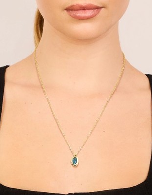 Gold Plated Brass Tanzanite Cubic Zirconia December Birthstone Necklace With Ext