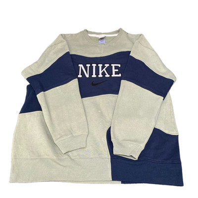 Nike überarbeitetes Sweatshirt Herren Large marineblau oliv bestickt Spruch Logo Vintage Y2K
