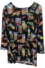 Antthony Women's Post Card Print Tee Black