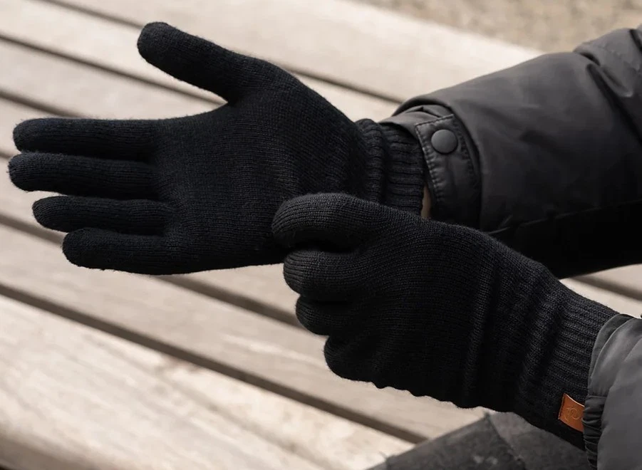Menique Men's Knit Gloves 100% Merino Wool, Black, New