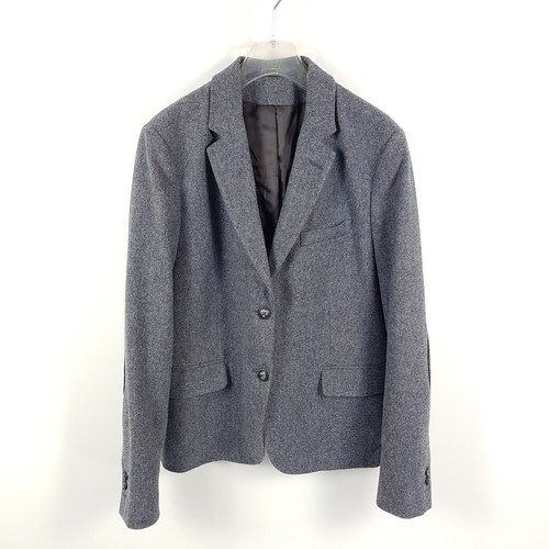 Gant, Gant Tweed Blazer Womens Size 46 Blue Brown Gray Wool Leather Patches Jacket