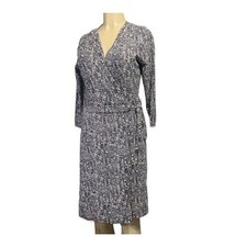 Ann Taylor Women’s Black Geometric Wrap Dress Rayon Knit 3/4 Sleeve Size 8