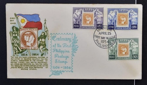 PHILIPINES Spain 1954 Motiv 100 Years Stamp Memorial, nice Cover Stamp on Stamp