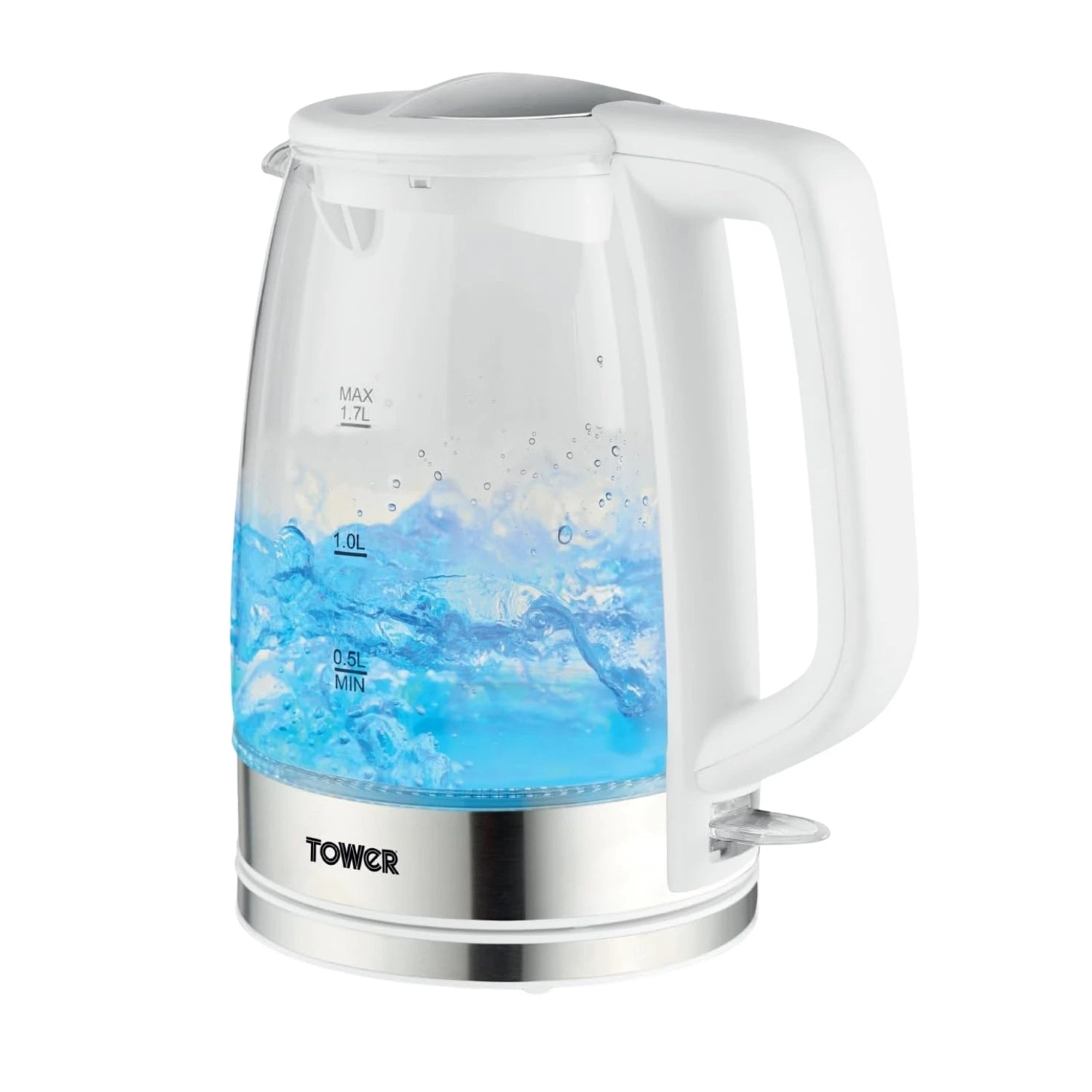 Tower Glass Electric Kettle White LED Light Fast Boil Cordless 360 Base 2200W