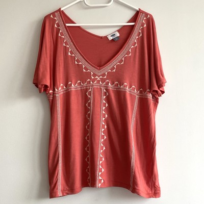 Old Navy Damen Apricot bestickt V-Ausschnitt Oversized T-Shirt Größe S Boho