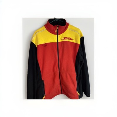 DHL Fleece Jacket Size Medium Fill Zipper Zip Multi Color Yellow Red Black Deliv