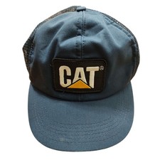 Vintage Caterpillar CAT Logo Blue Snapback Mens Hat USA Made Mesh