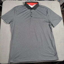 Redvanly Men’s L Golf Polo Shirt Black White Geometric Stretch Performance Polo
