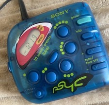 Vintage Sony PSYC 4 Blue FM  AM Radio Small Pocket Sized W/ Headphones