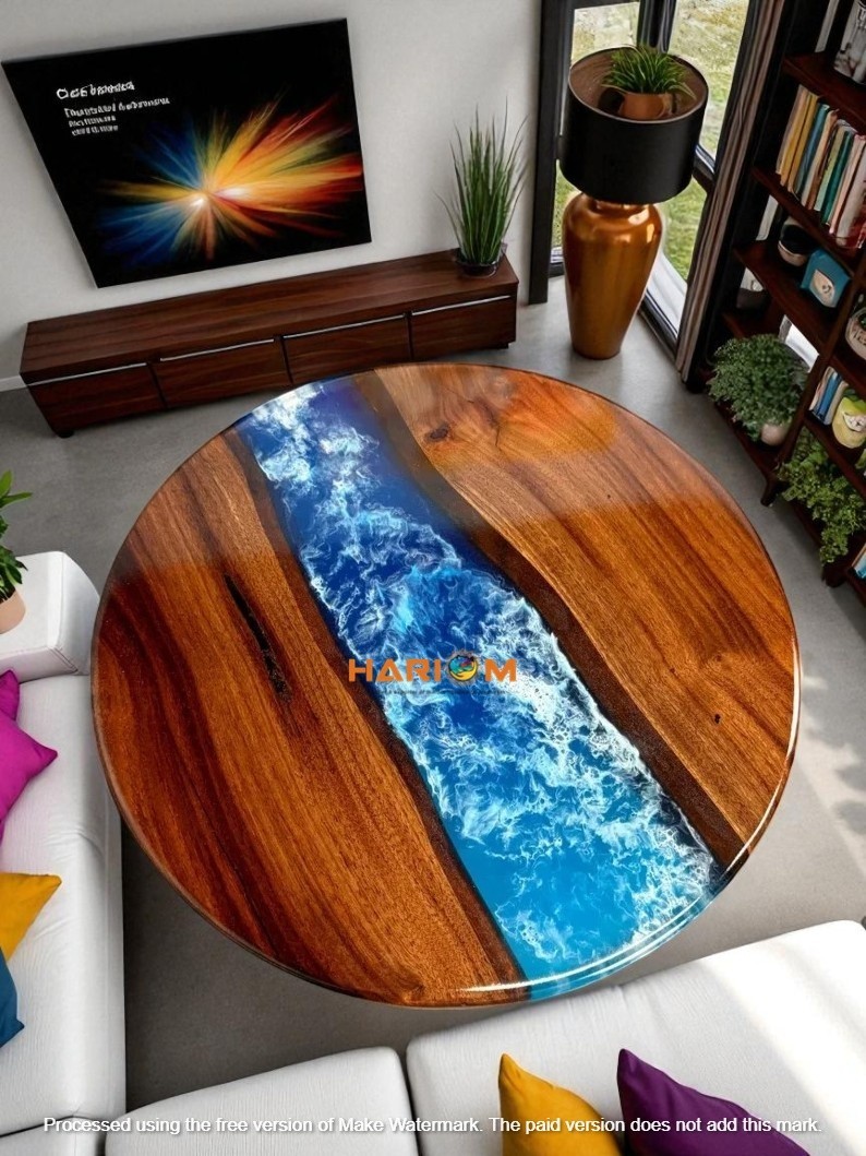 30-Inch Ocean Wave Epoxy Wood Coffee Table Modern Kitchen Decor Furniture-image