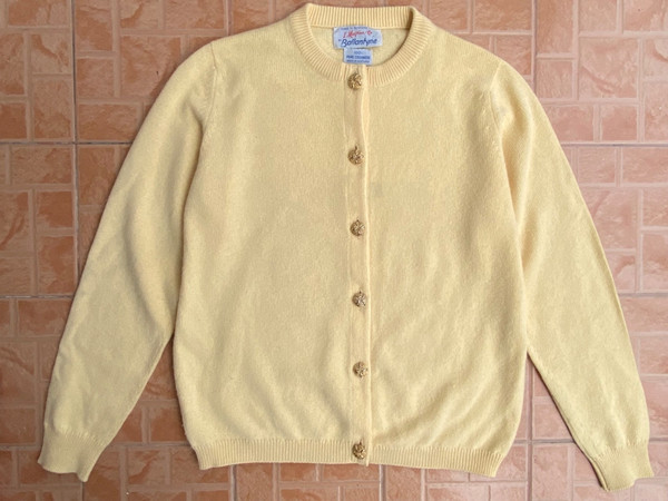 VINTAGE BALLANTYNE 100% KASCHMIR GELB GOLD KNÖPFE CARDIGAN PULLOVER 