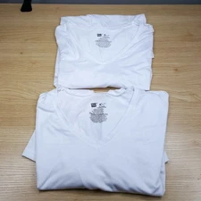 HANES Shirt Mens XL White 2-Pack V-Neck X-Temp Tagless Breathable Mesh Sport