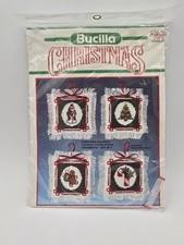 Bucilla Christmas Squares Counted Cross Stitch Kit Ornaments Set Of 4 New