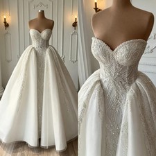 Sweetheart Strapless Beaded Lace Ballgown Wedding Dress With Overskirt Custom