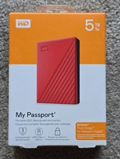 WD My Passport 5TB Portable External Hard Drive HDD USB 3.2 Red New Western Digi