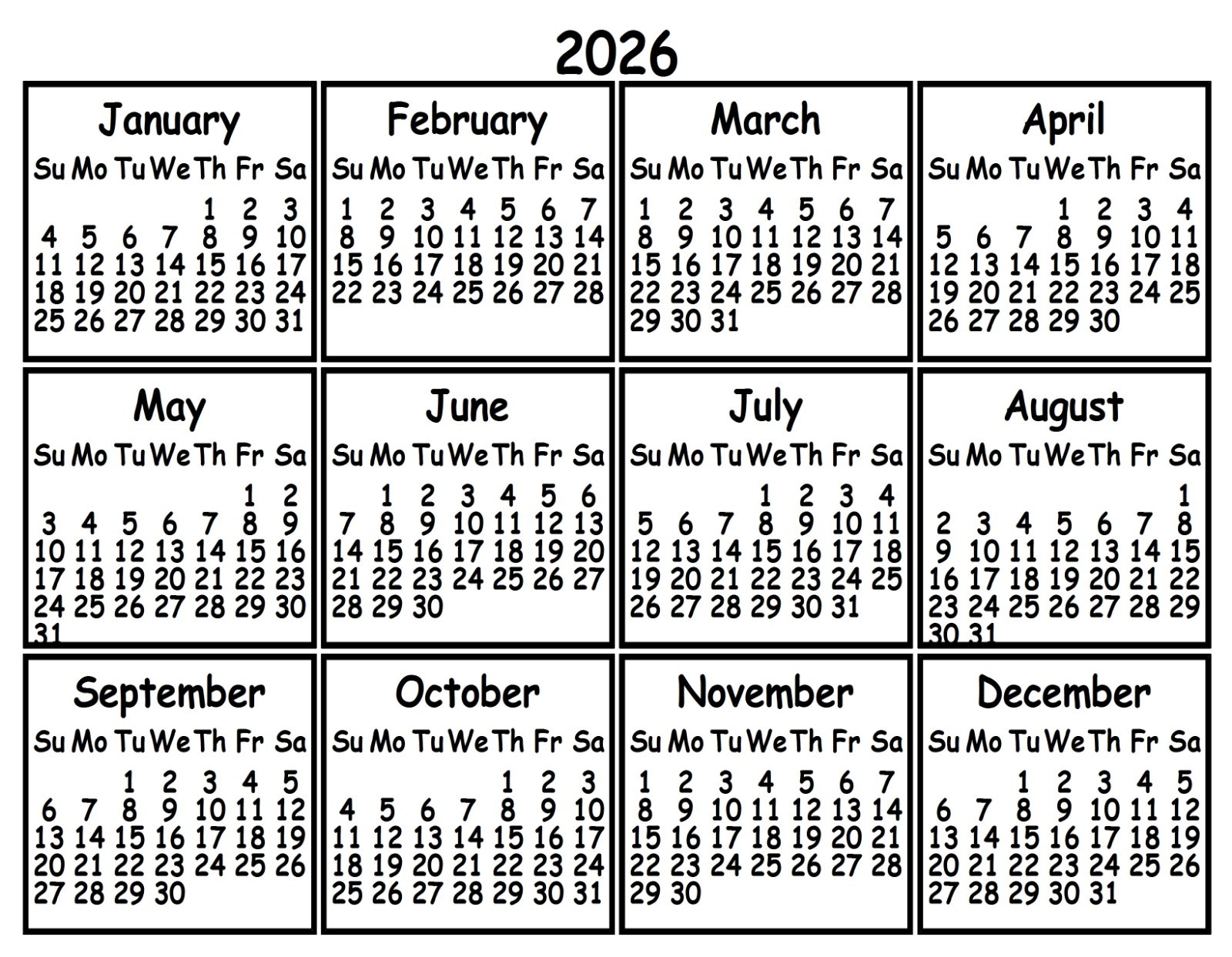 PLAIN YEARLY LOCKER OFFICE KITCHEN FRIDGE 2026 MAGNETIC CALENDAR MAGNET S L1600 