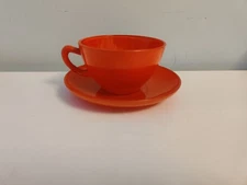 Anchor Hocking 1938 Rainbow Tangerine Red Cup and Saucer