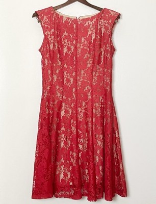 Julian Taylor Dress Women s 8 Red Lace Fit & Flare Coquette Romantic Date Night