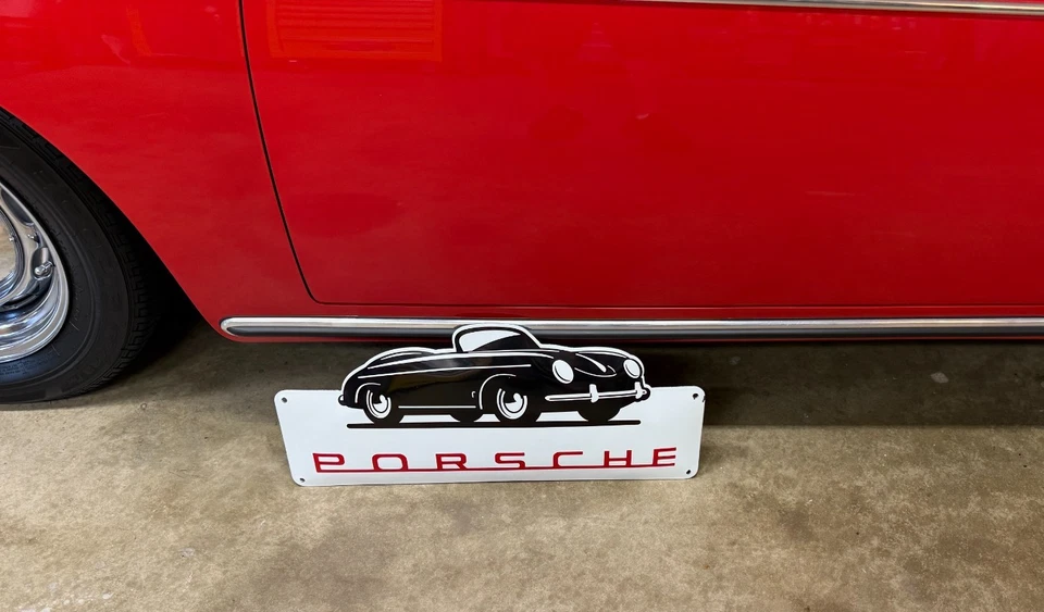 356 porsche speedster enamel sign vintage metal - Image 2 of 3