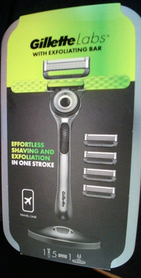 Gillette Labs Rasierer Griff + 5 Klingen/Kartuschen. Magnetständer. Reisekoffer.