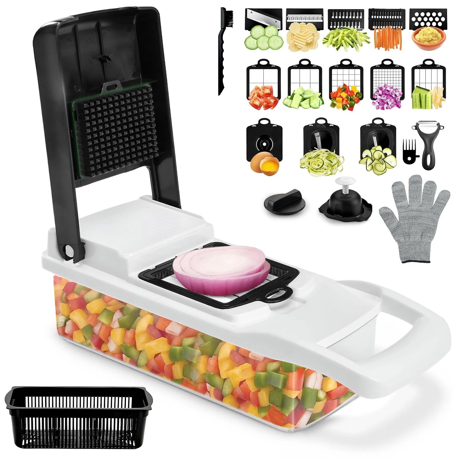 Multifunctional Vegetable Chopper with Container - 12 in-1 Adjustable 8-Blade...